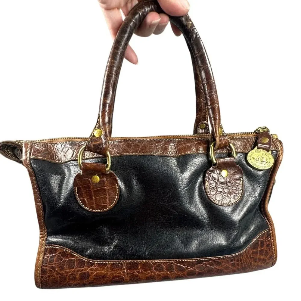 Brahmin Satchel Handbag Brown Croc Embossed Leather Classic